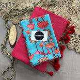 Gajri Handloom Khadi Cotton Saree With Flower Print Blouse